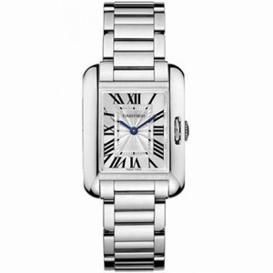 Cartier Tank Anglaise Silver Dial 18kt White Gold Ladies Watch W5310023