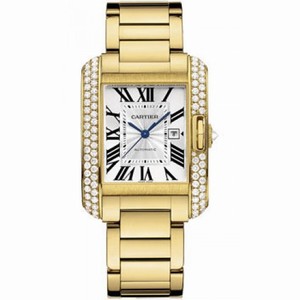 Cartier Tank Anglaise Silver Dial 18kt Yellow Gold Men's Watch WT100006