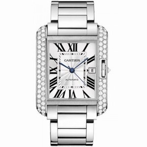 Cartier Tank Anglasie Silver Lacquered Flinque Dial 18kt Rhodiumised White Gold Men's Watch WT100010
