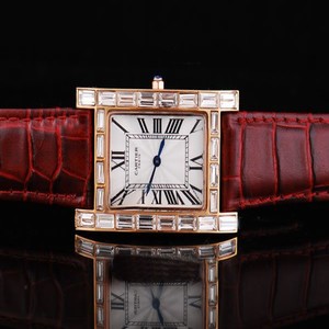 Cartier Tank W2601556 Womens Red Crocodile Leather Strap Rectangle Watch