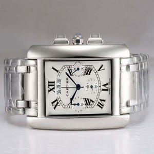 Cartier Tank w26019L1 White Dial Quartz Chronograph 30x47mm Watch