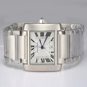 Cartier Tank w51002Q3 White Dial Silver Rubber Strap Square Watch