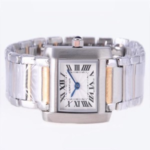 Cartier Tank W51005Q4 Stainless Steel Bezel Silver Stainless Steel Strap White Dial Watch
