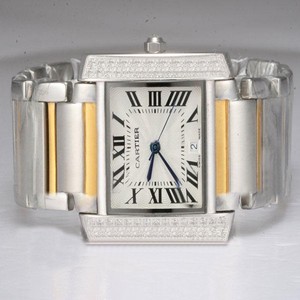 Cartier Tank W51005Q4 White Dial Rectangle Silver 18k Gold Strap Watch
