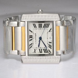 Cartier Tank W51007Q4 Silver Stainless Steel Strap White Dial Square Watch