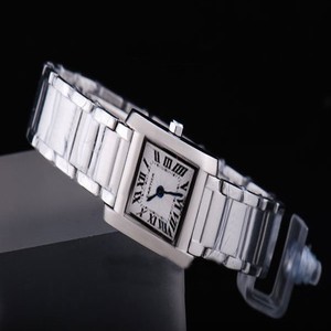 Cartier Tank w51008Q3 Square Silver Stainless Steel Strap Womens Watch