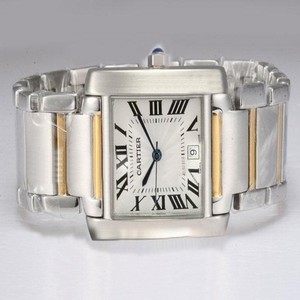 Cartier Tank w51012Q4 Square Silver Stainless Steel Strap White Dial Watch