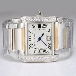 Cartier Tank w51012Q4 Stainless Steel with Diamond Bezel Quartz White Dial Watch