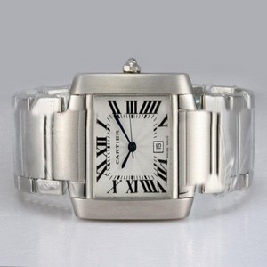 Cartier Tank w51028Q3 Square Silver Stainless Steel Strap White Dial Watch