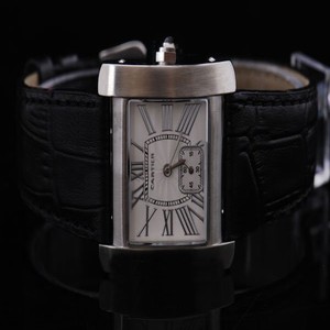 Cartier Tank W6300255 White Dial 28x32mm Black Ostrich Leather Strap Watch