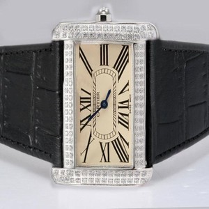 Cartier Tank WA301271 Black Crocodile Leather Strap Yellow Dial Rectangle Watch