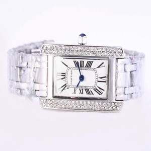 Cartier Tank WB7045L1 Diamond Bezel Womens Stainless Steel Case Watch