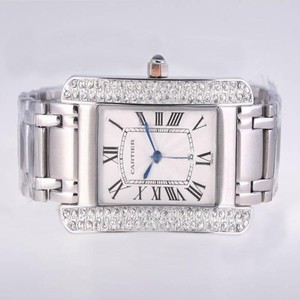 Cartier Tank WB7073L1 Rectangle Silver Stainless Steel Strap Watch