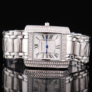 Cartier Tank WB7073L1 Silver Stainless Steel Strap Rectangle Womens Watch