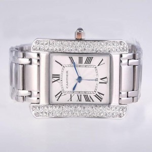 Cartier Tank wB7073Mp 28x46mm Womens Silver Stainless Steel Strap Watch