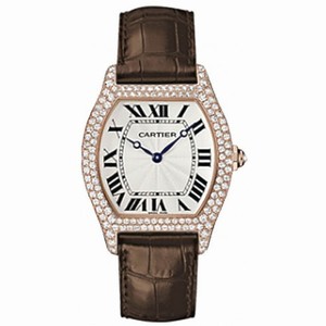 Cartier Tortue Silver Dial Brown Leather Diamond Automatic Men's Watch WA503951
