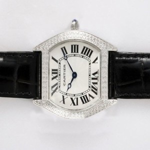 Cartier Tortue WA503851 Rectangle Black Cow Leather Strap Mens Watch