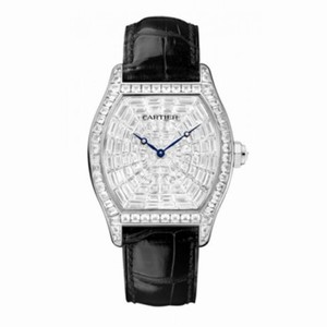 Cartier Tortue XL Baguette Diamond Dial Black Leather Men's Watch HPI00502