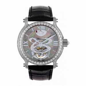 Chopard Classic Black Mother of Pearl Dial 18kt White Gold Diamond Black Leather Ladies Watch 134188-1007