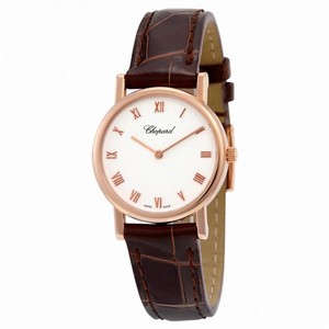 Chopard Classic White Dial 18kt Rose Gold Case Brown Alligator Strap Ladies Watch 127387-5001
