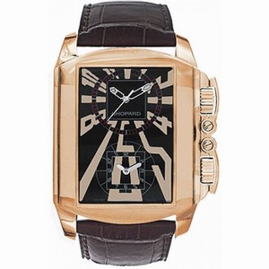 Chopard Dual Time Zone Black Dial Rose Gold Leather Men's Watch 162286-5001