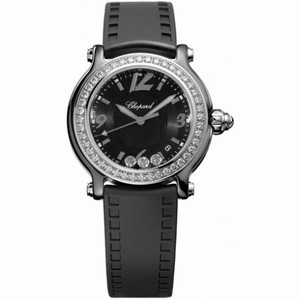 Chopard Happy Sport Black Dial Ceramic Diamond Ladies Watch 288507-9003
