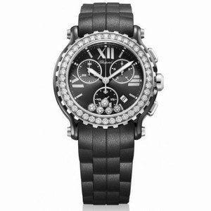 Chopard Happy Sport Black Dial Chronograph Ceramic and White Gold Ladies Watch 288515-9006