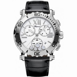 Chopard Happy Sport Chronograph White Dial Leather Strap Ladies Watch 288499-3001
