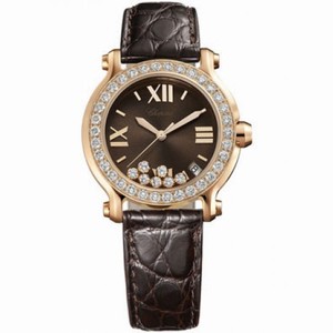 Chopard Happy Sport Diamond Brown Dial 18k Rose Gold Ladies Watch 277473-5008