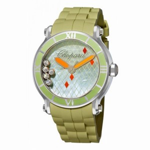 Chopard Happy Sport Green Mother Of Pearl Green Rubber Floating Diamonds Ladies Watch 288524-3003