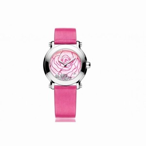 Chopard Happy Sport II La Vie En Rose Pink Rose Dial Pink Satin Floating Diamonds Ladies Watch 278475-3029