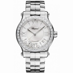 Chopard Happy Sport Medium Silver Dial Diamond Automatic Ladies Watch 278559-3004