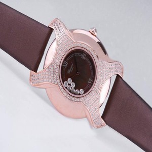 Chopard Happy Sport Round 277473-5001 Diamond Bezel Brown Cow Leather Strap Brown Dial Watch