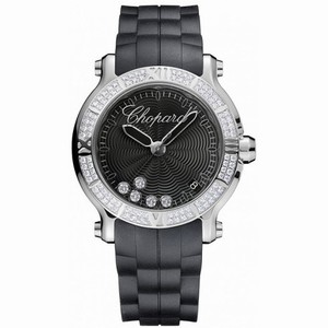 Chopard Happy Sport Round Black Dial Diamond Ladies Watch 278551-3004