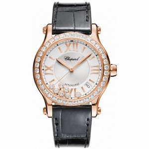 Chopard Happy Sport Silver Guilloche Dial Black Leather Strap Ladies Watch 274808-5003