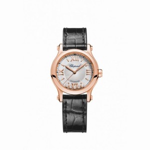 Chopard Happy Sport Silver Tone Dial Black Leather Strap Ladies Watch 274893-5001