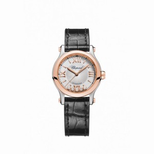 Chopard Happy Sport Silver-Tone Dial Black Leather Strap Ladies Watch 278573-6001