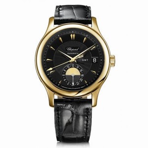 Chopard L.U.C Classic GMT Black Dial Black Leather Men's Watch 161867-0001