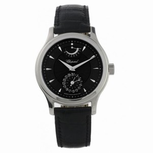 Chopard LUC Quattro Black Dial 18kt White Gold Black Leather Men's Watch 161863-1001