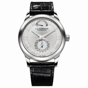 Chopard L.U.C Quattro Silver Dial White Gold Black Leather Men's Watch 161926-1001