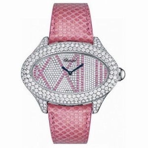 Chopard Montres Dame Cat Eye Diamond Dial Pink Lizard Skin Ladies Quartz Watch 137146-1004