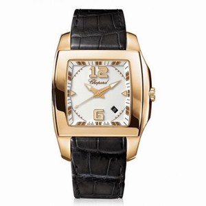 Chopard Two O Ten White Dial 18k Rose Gold Black Leather Ladies Watch 127468-5001