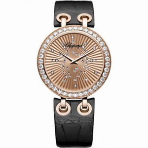 Chopard Xtravaganza Diamond 18k Rose Gold Black Leather Ladies Watch 134236-5001