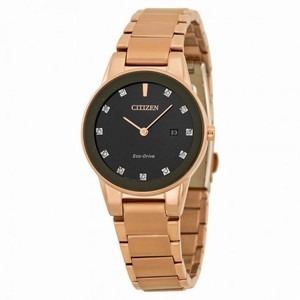 Citizen Axiom Eco-Drive Black Diamond Dial Rose Gold-tone Ladies Watch GA1058-59Q