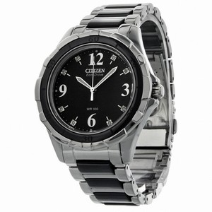 Citizen Ceramic Eco-Drive Diamond Black Dial Steel Black Ceramic Bracelet Ladies Watch EM0031-56E