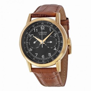 Citizen Eco Drive Black Dial Brown Leather Rose Gold-tone Men's Watch AO9003-08E