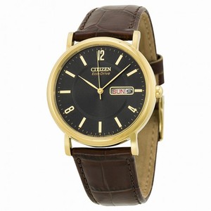Citizen Eco Drive Black Dial Gold-tone Stainless Steel Brown Leather Men's Watch BM8242-08E