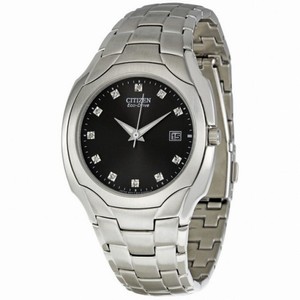 Citizen Eco Drive Black Diamond Dial Stainless Steel Men's Watch BM6010-55G