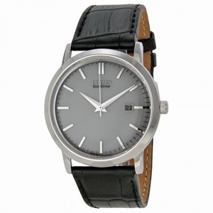 Citizen Eco-Drive Silver Dial Stainless Steel Black Leather Men's Watch BM7190-05A