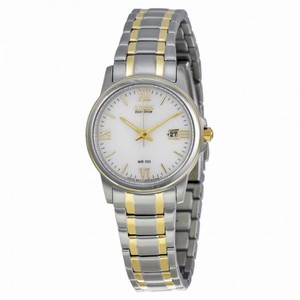 Citizen Eco Drive White Dial Two Tone Stainless Steel Ladies Watch EW1914-56A